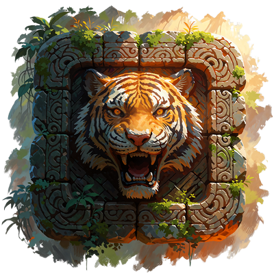 Firkantet sandstensflise med br&oslash;lende tigerhoved - symbol for Weekend Bonus